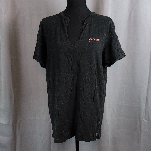 PINK Victoria's Secret Charcoal Tee with Coral Logo - Picture 1 of 14